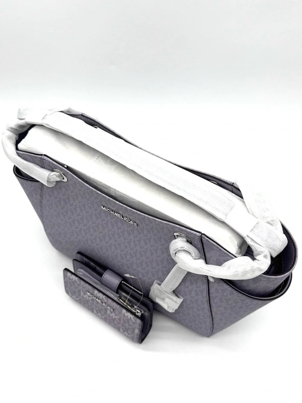 Michael Kors Large Signature Logo Shoulder Bag w Matching Bifold Wallet - Lilac